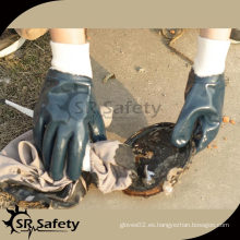 Mejores guantes de nitrilo de revestimiento de jersey / guantes pesados ​​industriales / guantes de nitrilo azul
